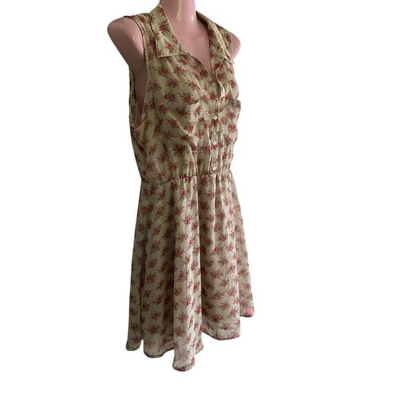 Freebird Dress Womens Large Beige Pink Floral Sleeveless Button Front Lined - Picture 2 of 6